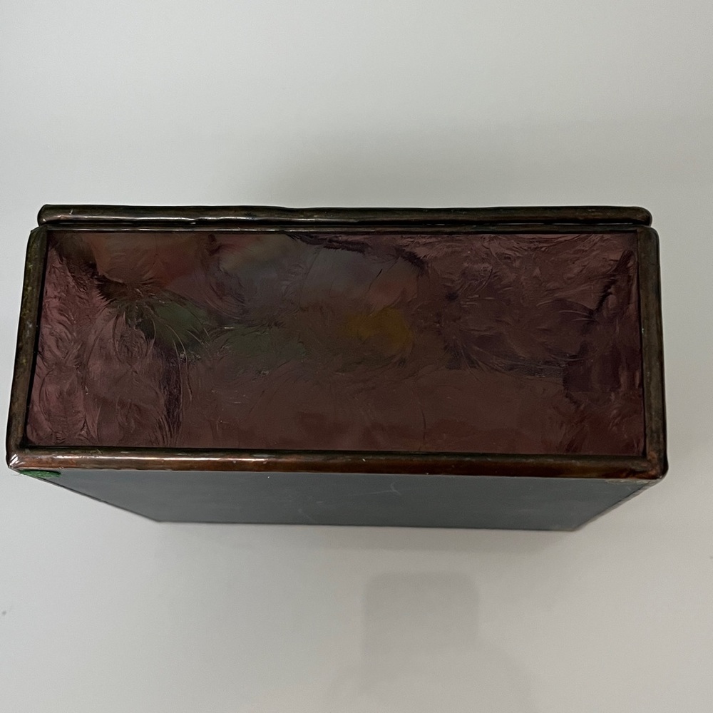 Vintage Stained Glass Floral Trinket Jewelry Box with Mirror - Picture 6 of 13